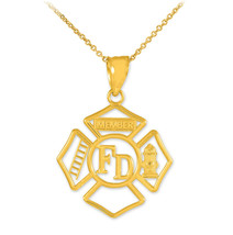 14k Solid Yellow Gold Fire Department Firefighter Member Badge Pendant Necklace - £126.33 GBP+