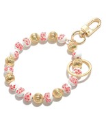 Red &amp; White Chinoiserie Porcelain Flower Beaded Bangle Bracelet Key Ring - €13,64 EUR