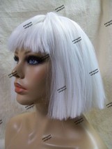 White Egyptian Wig Stick on Hieroglyphics Blunt Bob Bangs Albino Queen of Nile - £11.69 GBP