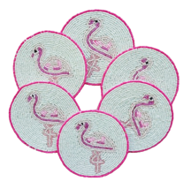 Set of 6 coasters, drink coasters Flamingo hand beaded white coasters gi... - £21.42 GBP