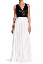 NWT Nicole Miller Black Ivory White Sequin Bodice Pleated Mesh Dress Gown 6 - £49.44 GBP