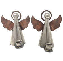 2 Vintage Angel Candle Holders Christmas Silver Tone Body &amp; Copper Wings  6.5”H - £26.70 GBP