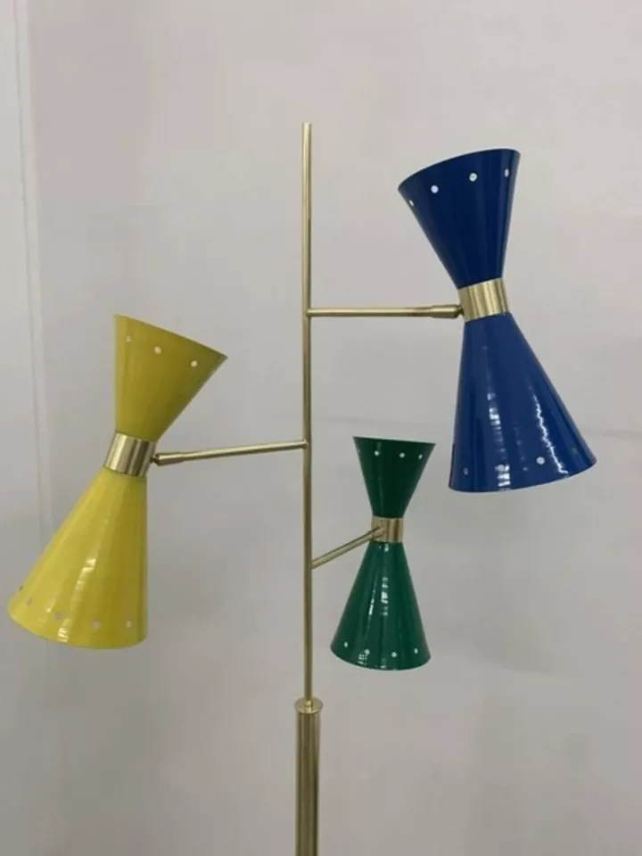 1950&#39;s Brass Vintage Diabolo Tripod Floor Lamp Brass Spotlight Sputnik S... - €314,98 EUR