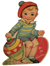 Vintage Valentine Card Everything Topsy Turvey Boy with Toy Top 1940s Red Cheeks - £9.50 GBP