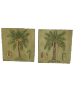 Palm Tree Tropical Tile Wall Decor Coconut Flower Relief Hand Painted Pa... - $16.78