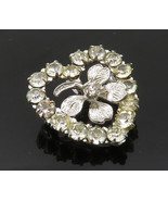 CARL ART 925 Silver - Vintage Cubic Zirconia Clover Heart Brooch Pin - B... - £26.79 GBP