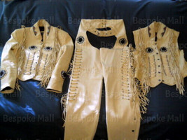 New Handmade Men;s American Style Cowboy Leather Western Jacket Trouser Vest-898 - £422.67 GBP