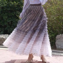 Gray White Maxi Tiered Tulle Skirt Outfit Women Custom Plus Size Tulle Skirt image 2