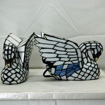 Lot (2) Tiffany Style Stained Glass Swan Table Lamps Vintage Cottage Core Mosaic - £59.94 GBP