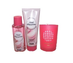 Victoria&#39;s Secret PINK Pink Macaron 3 Piece Set- Body Mist, Lotion &amp; Candle - £31.07 GBP