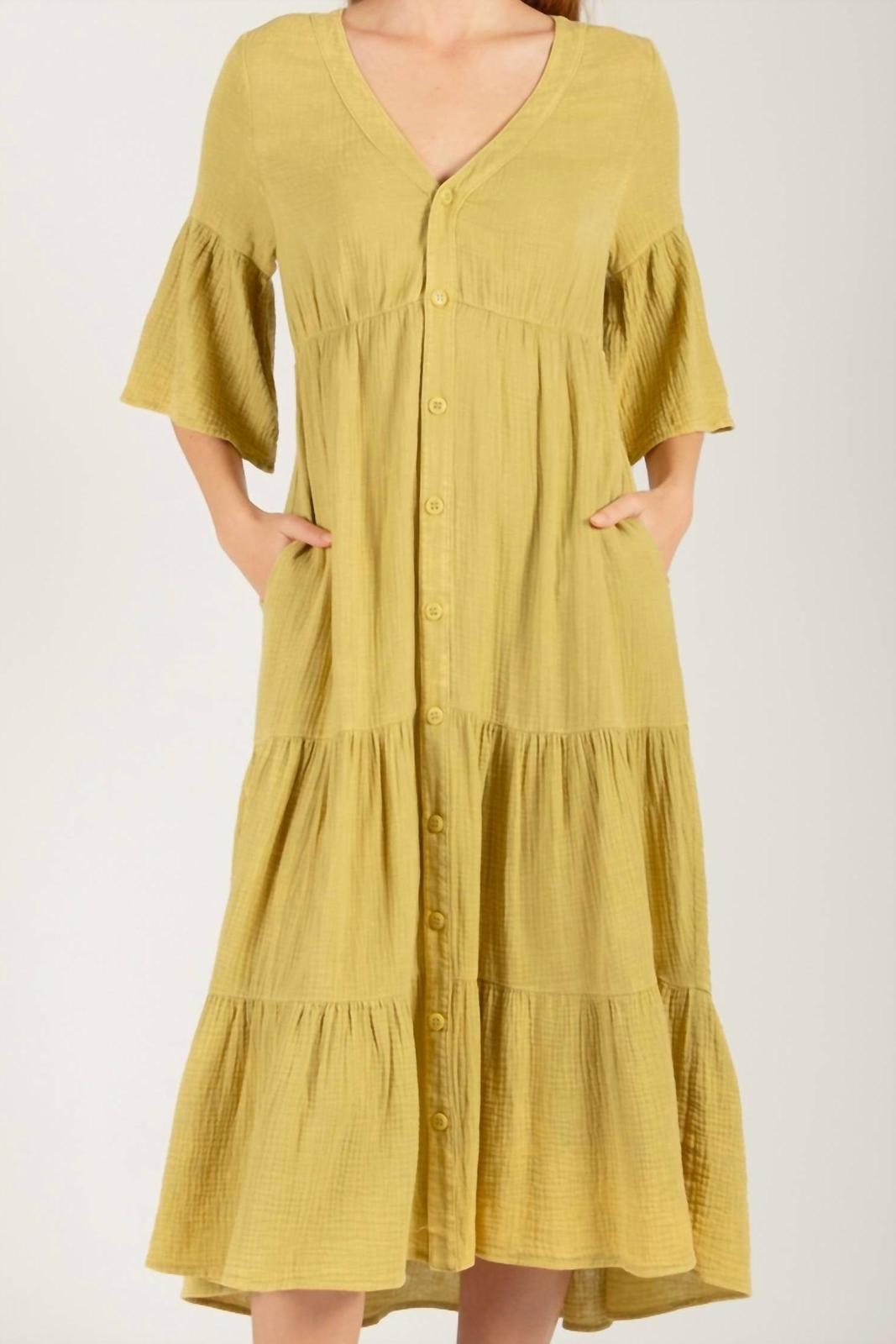 Before You Collection mineral wash button up midi dress Tea Leaf - $65.00