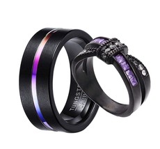 2 Rings His and Hers Couple Rings Black Gold Ring - $1,229.46 MXN