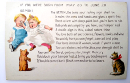 Fortune Fantasy Postcard Horoscope Astrology Gemini Twins Poem Cat 1907 Minard - £22.76 GBP