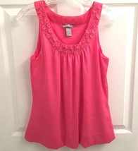 NEW Sz 6 H&amp;M Women&#39;s Pink Stretchy Lined Top Blouse with Embellished Nec... - $17.81
