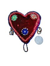 Native Beaded Heart Shape Velvet Wall Hanging Pin Cushion North American Indian - $94.04