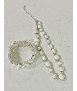 7” Necklace &amp; Bracelet Set Silver tone With White/Ecru Accent Beads - NICE! - £7.81 GBP