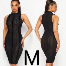 Black Sheer Knit Mock Midi Dress~Size M - £22.79 GBP