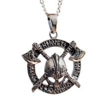 Odin Axe Pendant Helmet Necklace Rune Solid 925 Sterling Silver Jewellery &amp; Box - £45.48 GBP