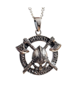 Odin Axe Pendant Helmet Necklace Rune Solid 925 Sterling Silver Jeweller... - £45.34 GBP