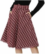 Women&#39;s Vintage Pleated Midi Skirts High Waist A-line Flared Skirts Pock... - $19.79