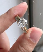 2Ct Oval Simulated Moissanite Bridal Set Engagement Ring 14K Yellow Gold Plated - £46.03 GBP