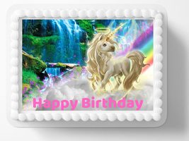 Unicorn &amp; Rainbows Edible Image Edible Cake Topper Frosting Sheet Icing Paper Ca - £12.36 GBP