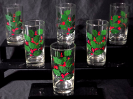 BARTLETT COLLINS 5.5&quot; Beverage Glass HOLLY &amp; BERRIES 12oz Tumbler - Set ... - $35.98