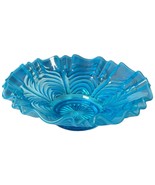 Antique Vintage Fenton Glass Reverse Drape Blue Center Bowl Ruffled Edge... - $890.09 MXN