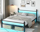 Black, Heavy Duty Steel Slats Support Metal Bed Frame With Charging Stat... - $154.95