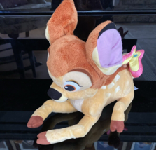 Disney Store Bambi Plush Butterfly Tail Laying Stuffed Animal Deer Pink Yellow - $14.84