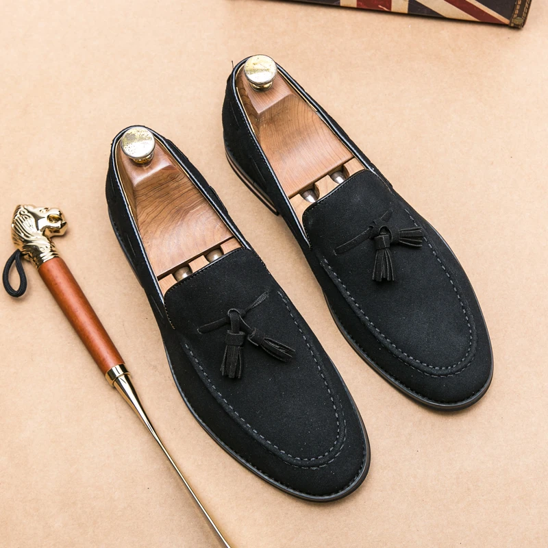 Gn men suede leather shoes moccasins brown tassel pointed men s loafers vintage slip on thumb200