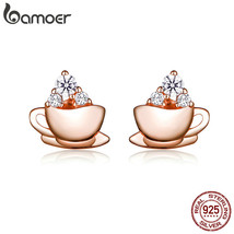 Korean Earrings Silver 925 Rose Gold Coffee and Sugar Cube Stud Earings for Wome - £14.16 GBP