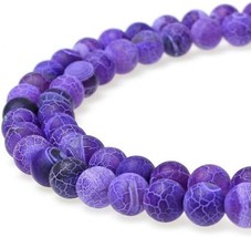 Dragon Vein Agate Gemstone Beads Striped Purple Frosted Jewelry Supplies 10pcs - £4.49 GBP