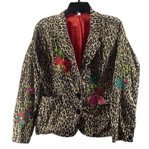 Haven Bleu Cheetah Print Blazer Colorful Beaded Flowers Women Size XL - €15,98 EUR