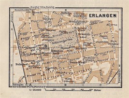 1910 Antique City Map Of Erlangen / Bavaria Bayern / Germany - £15.29 GBP