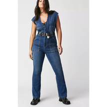 New Free People WTF CRVY Hyde Park Stretch Denim Jumpsuit $158 SIZE 6 Blue - $81.00