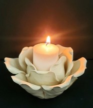 Lotus Flower Ceramic Tealight Candle Holder Beige / off white - £9.75 GBP
