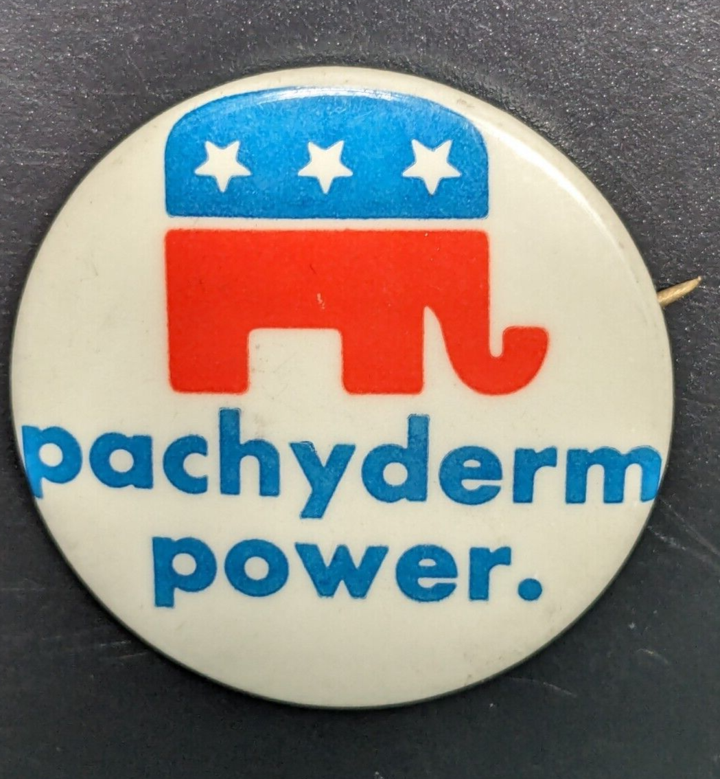 Vintage PACHYDERM POWER Republican Party GOP Elephant 2-1/4&quot; Pin Button ... - $9.89