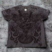 Harley Davidson AOP Shirt All Over Eagle And Sword Double Sided Gray XL - £15.65 GBP