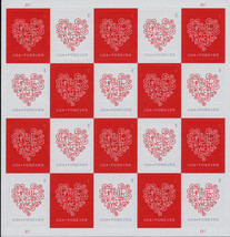 2015 49c Lacy Forever Hearts, Sheet of 20 Scott 4955-56 Mint F/VF NH - $29.99