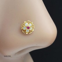 Bonito 18K Real Oro Indio Mujeres Rosa Circonita Blanca Pendiente Nariz Aro Pin - $40.37