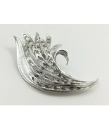 Vintage Silver Tone Metal Brooch - Textured Sculpted Leaf Pin - £7.53 GBP