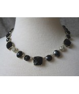 VINTAGE NAPIER ~ GOLD TONE CHAIN BLACK LUCITE &amp; CRYSTAL LINK NECKLACE - $23.26