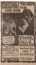 VINTAGE 1972 Mark of the Devil Newspaper Advertisement - £23.36 GBP