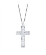 14K Weiss Gold Baguette Diamant Kreuz Halskette Anhänger Natürlich Kanal... - $954.03