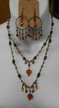 Vintage Brown /Amber Colored Maple Leaf Beaded Necklace and Earring Set - $20.78