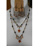 Vintage Brown /Amber Colored Maple Leaf Beaded Necklace and Earring Set - $28.83 CAD