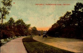 Driveway Washington Park Chicago 1910 Antique postcard model T cars BK42 - £3.11 GBP