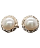 Vintage Crown Trifari White Faux Pearl Cabochon Clip On Earrings Gold To... - £12.49 GBP