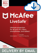 MCAFEE LIVESAFE 2023 - 1 Year UNLIMITED DEVICES - Windows Mac - DOWNLOAD... - $24.99